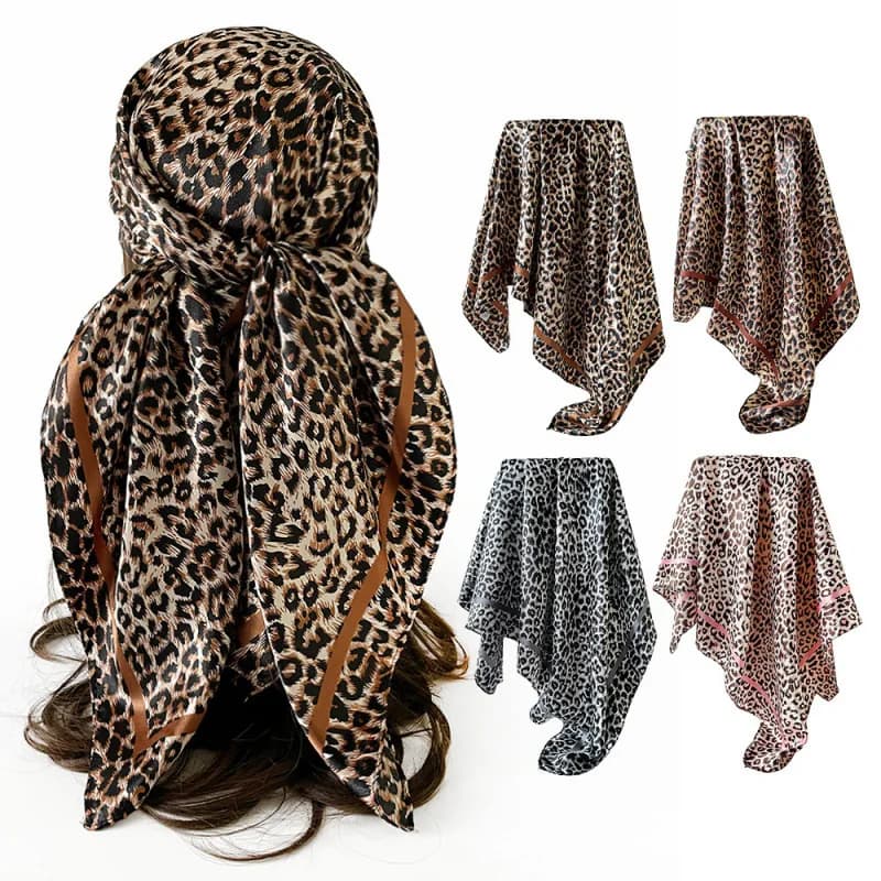 Sciarpa con stampa leopardata, Sciarpa quadrata in seta 90, Sciarpa quadrata da donna, Sciarpa in mussola, Sciarpa per vacanze al mare, Foulard, Accessori sciarpa quadrata