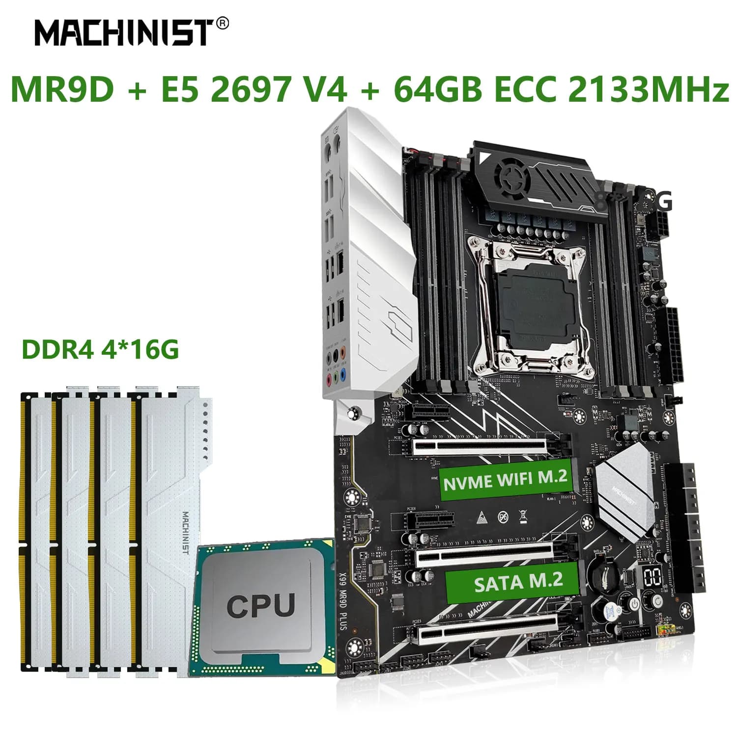 MACHINIST X99 Set scheda madre LGA 2011-3 Kit Xeon E5 2697 V4 CPU con 8 slot 64GB DDR4 ECC 2133MHZ Memoria NVME SATA M.2 ATX MR9D