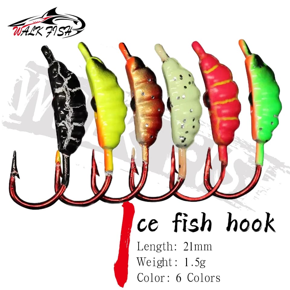 CAMMINARE PESCE 6PCS 21mm 1.5g Richiamo di Pesca sul Ghiaccio di Inverno Mini Metallo 6 Colori Gancio di Pesca Richiamo Testa di Piombo Esche Jigging Pesca in Mare