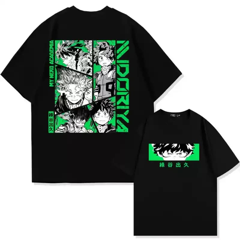 2026 My Hero Academia Deku Midoriya Yellow Scarf Japanese Text Print T-shirt Oversized Cotton Casual Tee For Anime Fans