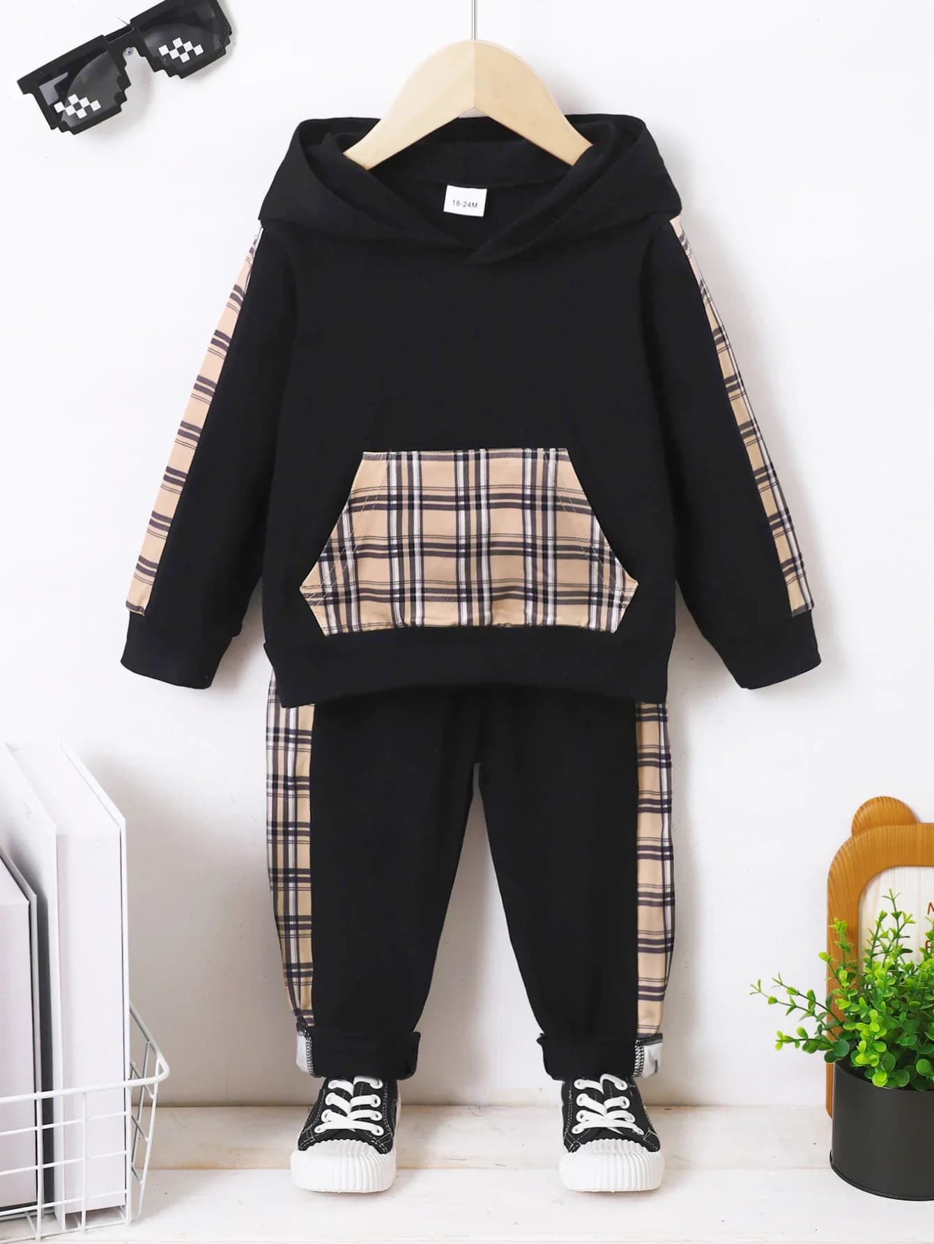 2 pezzi Set di vestiti per bambini e ragazzi Top a maniche lunghe con cappuccio stile tascabile + pantaloni primavera e autunno moda abiti sportivi per bambino ragazzo 1-6 anni