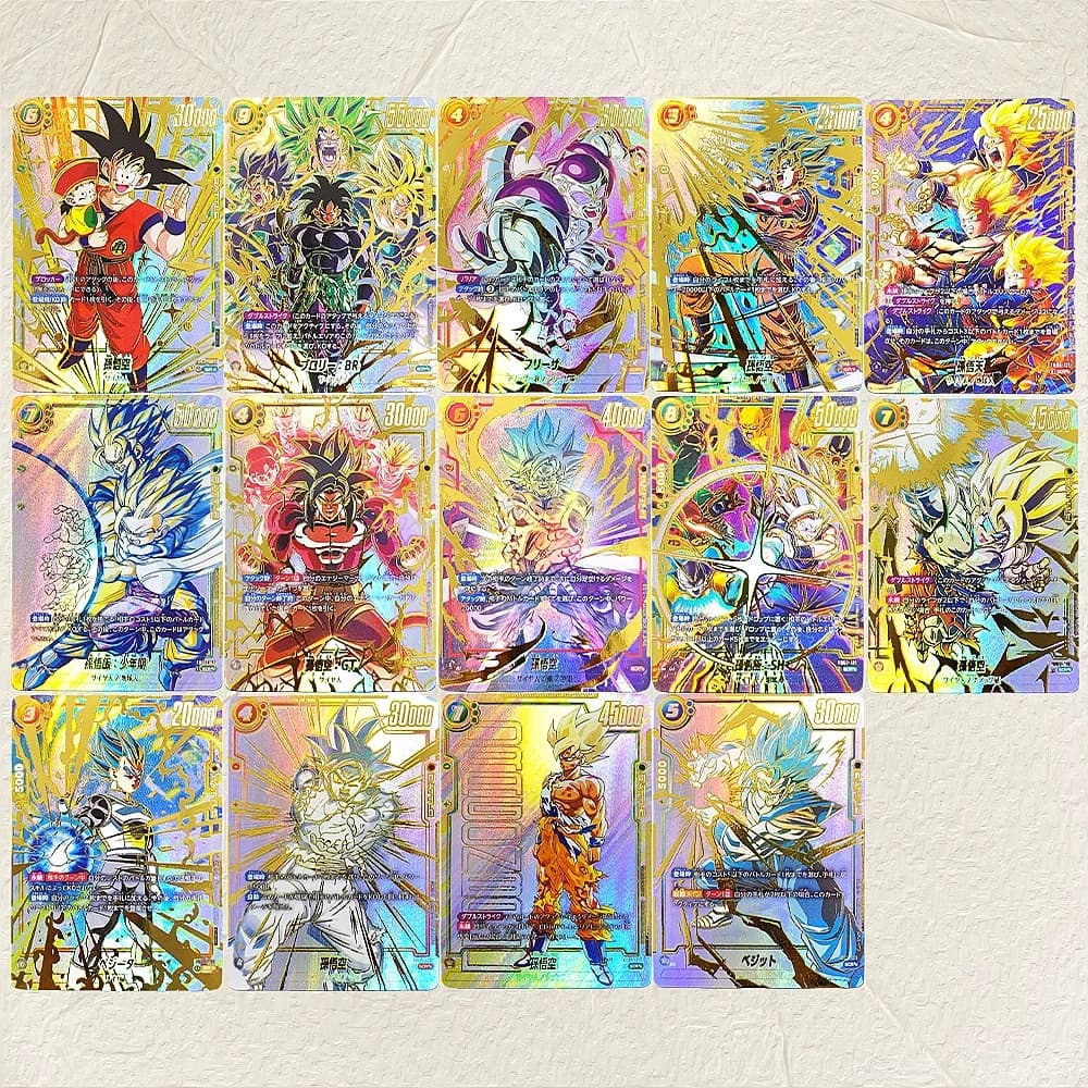 DIY Dragon Ball 14Pcs Son Goku Vegeta Gogeta Gold Foil Texture Japanese Version Collectible Grade Premium Anime Collection Cards