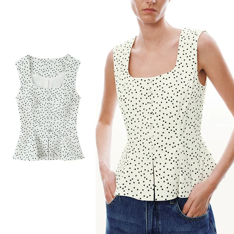 Summer New Tops & Blouses Women's 2026 Fashion Polka-dot Printing Slim Women's Tank Tops Chic Joker Street Youth Holiday Blouse