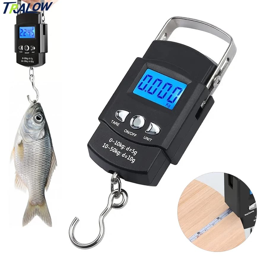 TRALOW 50kg/110lb Portable LCD Electronic Scale 100cm Retractable Measuring Tape Hanging Weight Tool For Travel Fishing Luggage