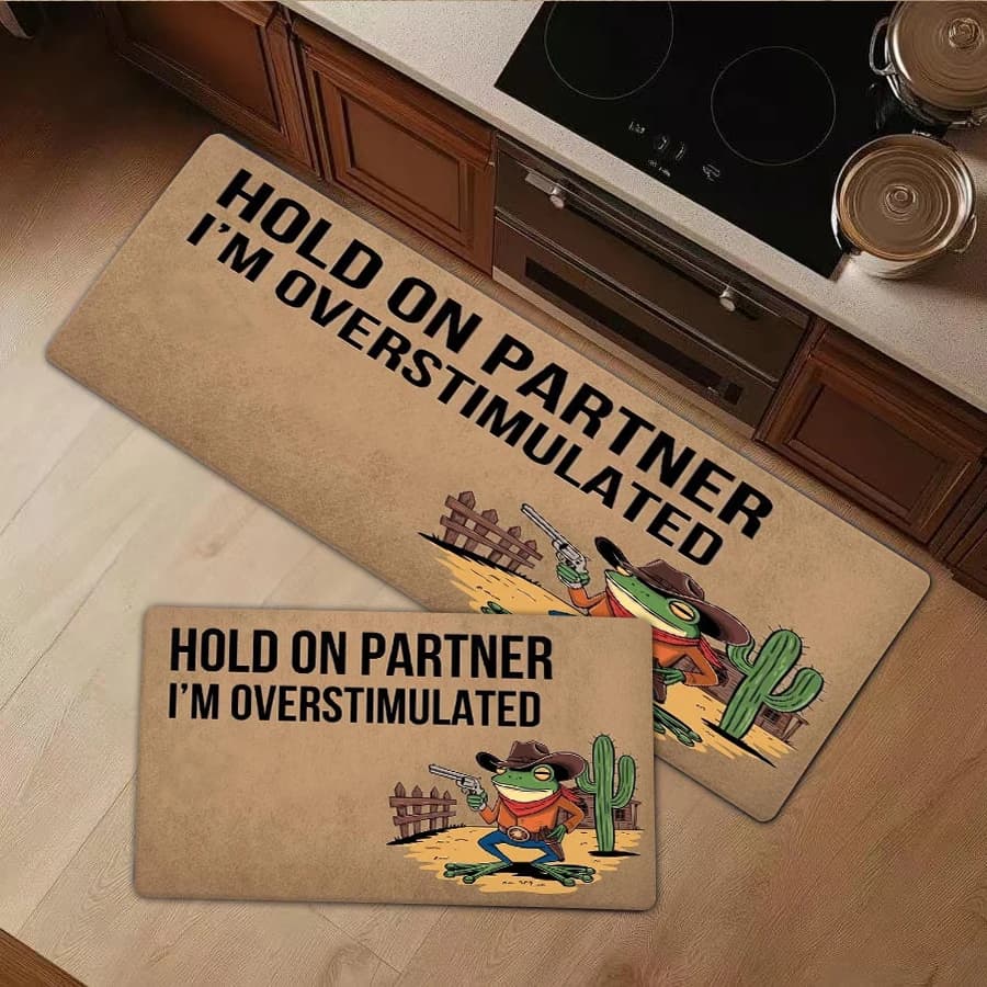 1/2/3Pcs Flannel Kitchen Mat—Funny Frog Floor Mat Western Cowboy Print Rug Hold On Partner Overstimulated Aesthetic Carpet Non-Slip Door Mat For Bedroom Living Room Bathroom Kitchen Entrance Mat Absorbent Floor Carpet Mat—,Comfortable,Suitable For