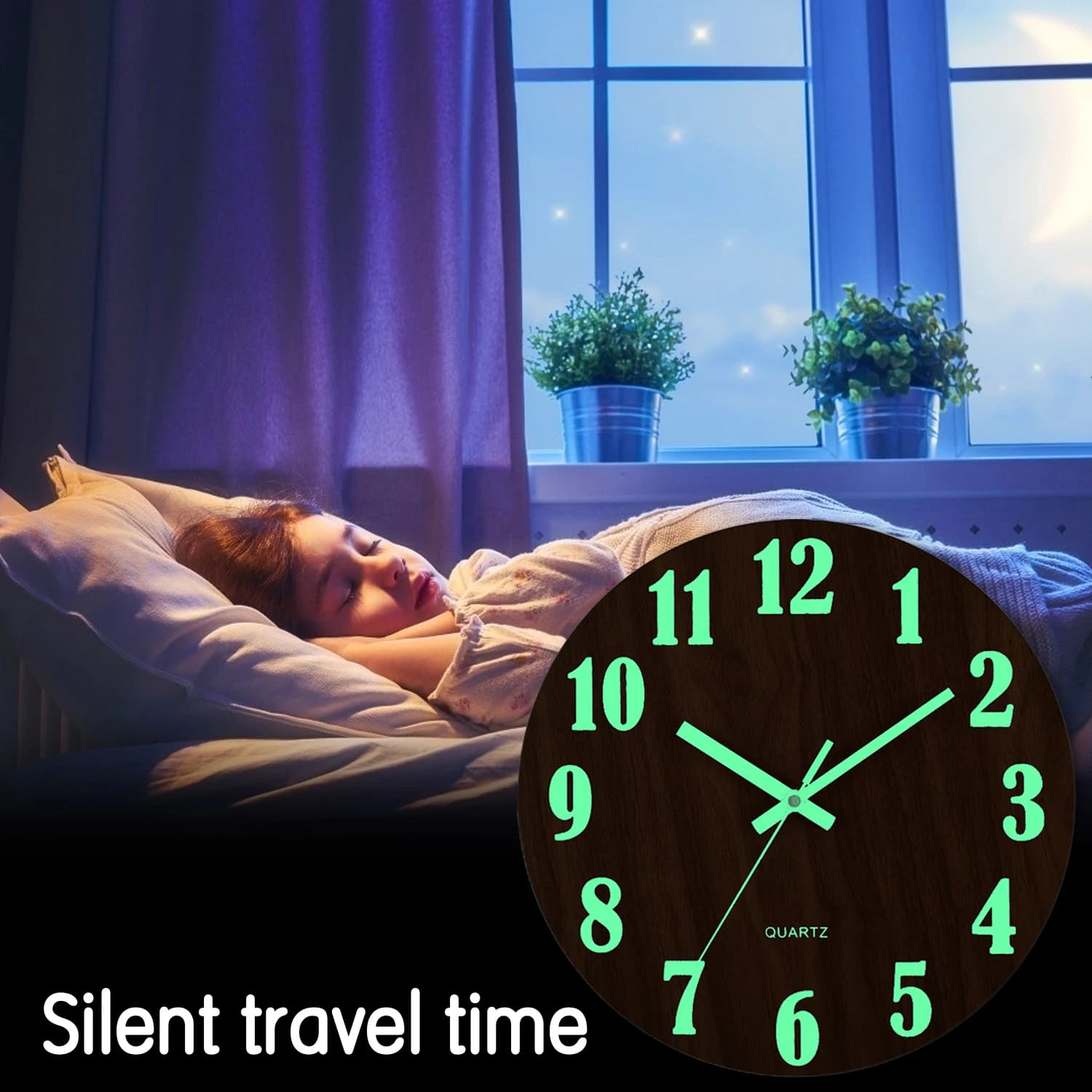 Orologio da parete luminoso da 12 pollici Legno Luce silenziosa nella notte oscura Orologio da parete alla moda nordica Orologio senza ticchettio con luce notturna