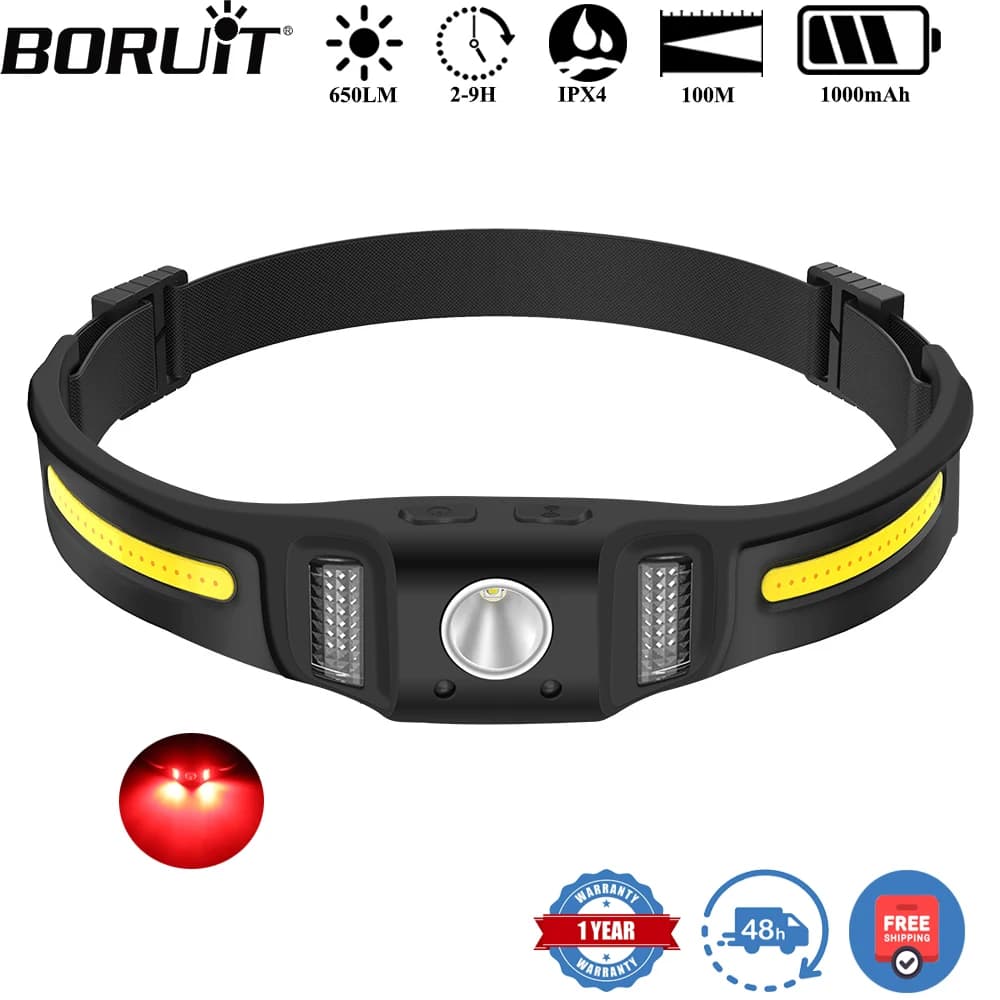 BORUiT GT30 650LM Motion sensor LED headlamp Type-C Rechargeable 1000mAh Working lamp Waterproof camping light Front torch
