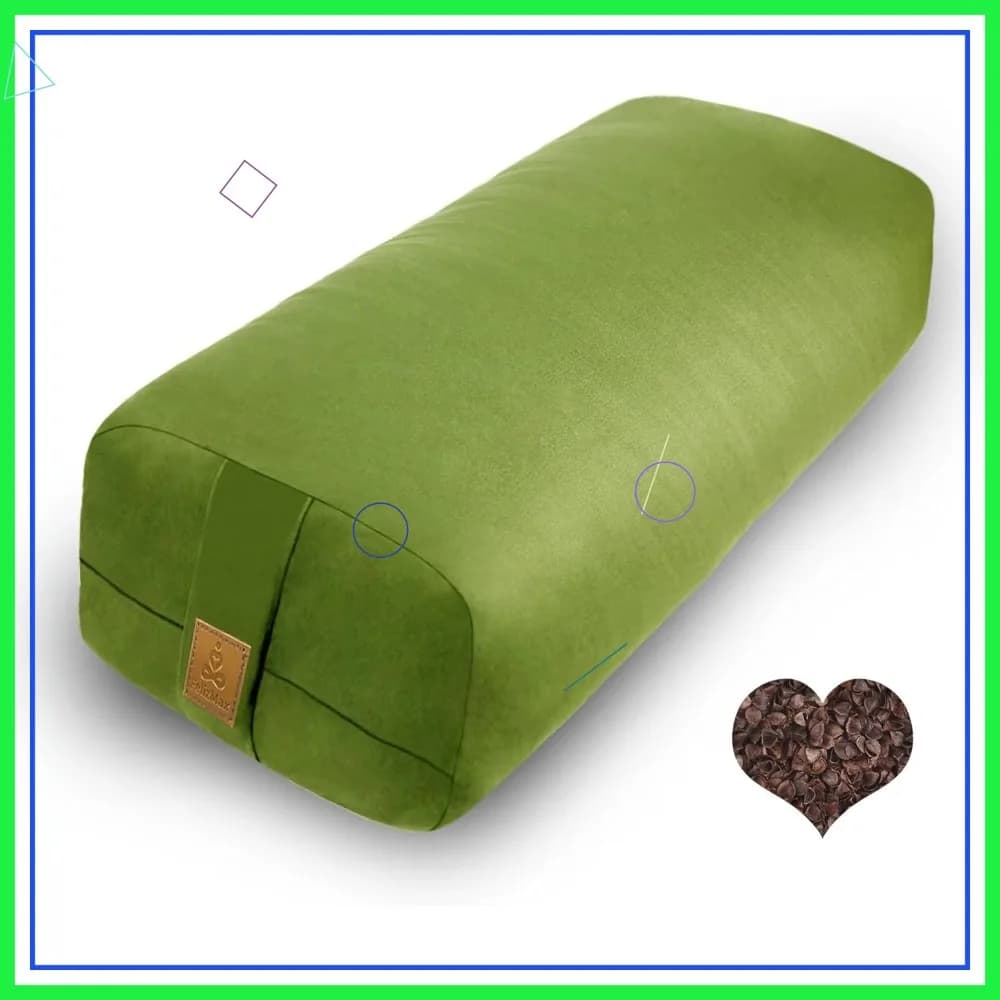 Cuscino Rettangolare per Yoga 24x10.5x5.5in con Gusci di Grano Saraceno, Rivestimento in Cotone