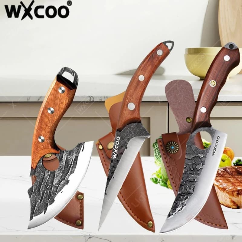 WXCOO Light TOP Kitchen knives forged hand Butcher's Knife for boneless stainless steel Handle wooden BBQ multipurpose