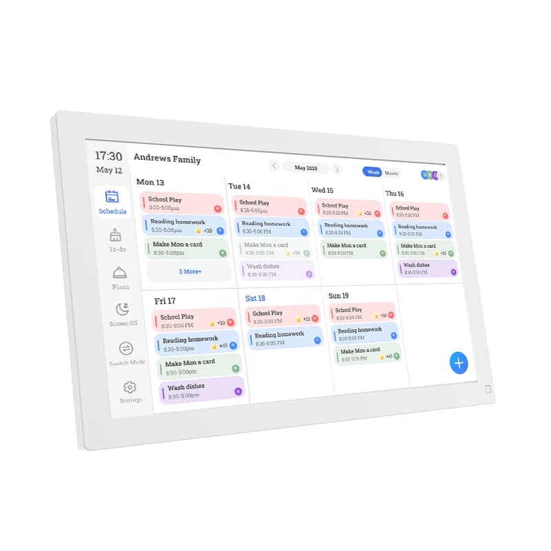 Cornice Digitale LCD Touchscreen da 15,6 Pollici con Calendario, Pianificatore Familiare, Memoria da 32GB, Riproduzione MP4, MP3 e Tabella Orari Lavori Domestici