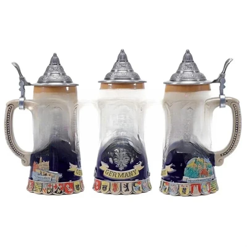 Boccali da Birra in Ceramica con Logo Aquila Americana in Rilievo Personalizzato, Gerzit Grande 1 Litro 1000ml, Boccale Vintage Stile Tedesco