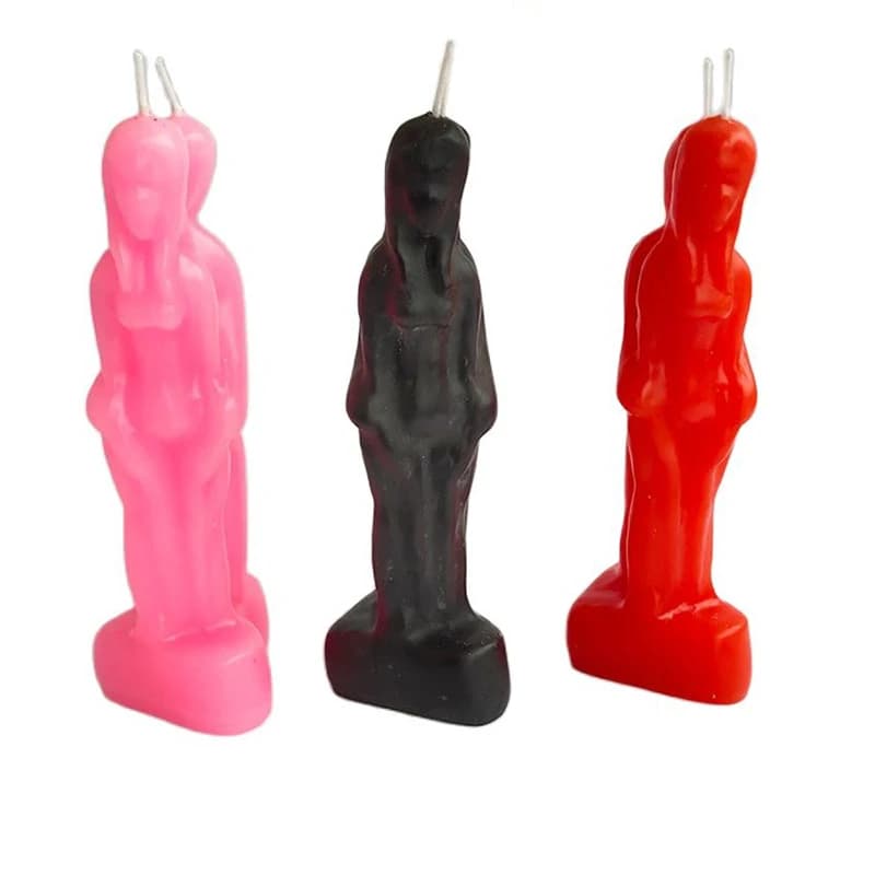 Figure Image Candle Man Holding Woman Shaped Candle, Love Couple Ritual Decorative Candles, Pink, Black, Red