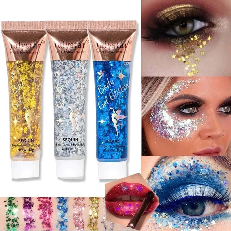 Gel Glitter con Paillettes Multifunzionale per Corpo, Viso, Unghie e Capelli, Ombretto Liquido Scintillante, Decorazione per Trucco da Festival e Palcoscenico