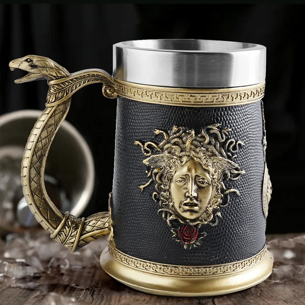 600ML Serpente Resina Boccale di birra in acciaio inossidabile Stein Creativo Tankard Teschio Tazza di caffè Tazza da tè Bicchiere Pub Bar Decor Vintage gotico