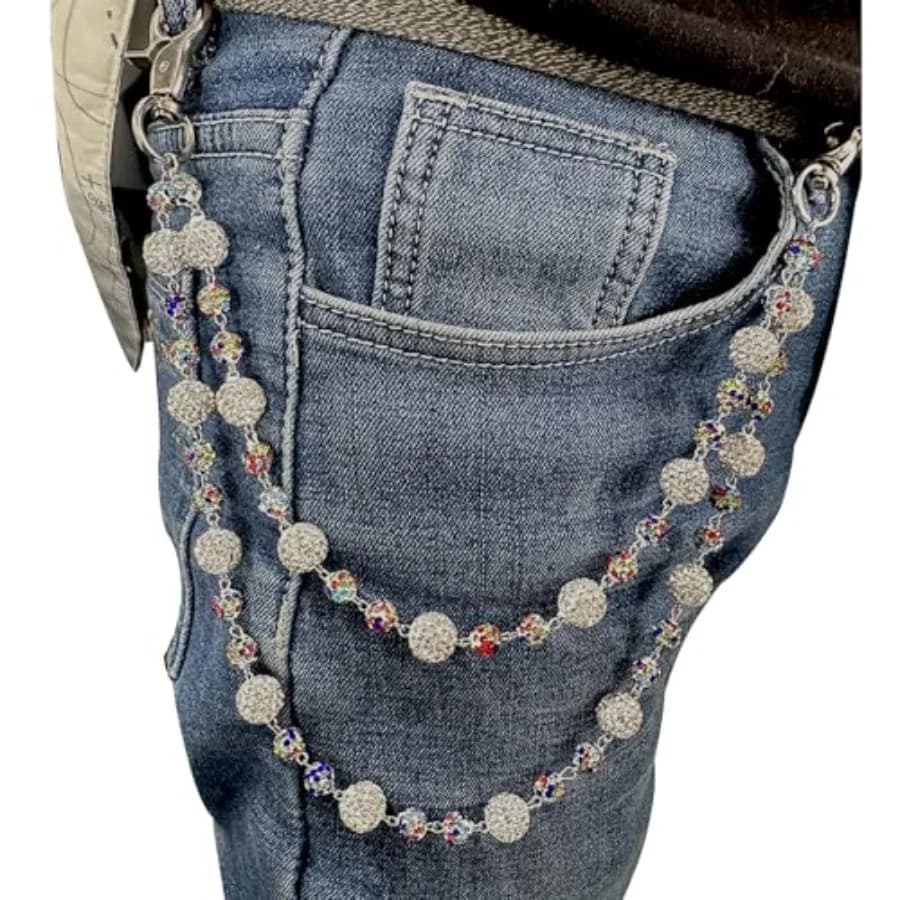Sparkly Ceramic Beads Waist Chain Bohemian Shiny Bead Keychain Purse Jean Pants Chains for Men Women Accessories