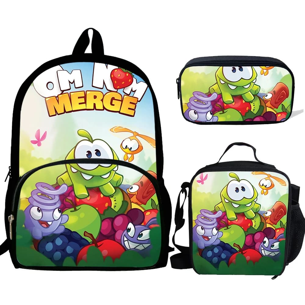 3pcs Mochila Game Om Nom stampa zaino per ragazzi ragazze borse da scuola modello per bambini BookBag zaino per bambini