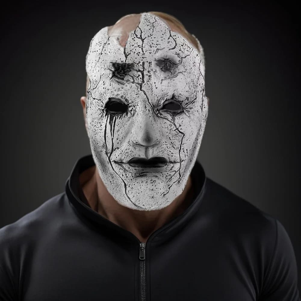 Maschera in PVC rotto Mi Dao Ren Maschera Cosplay Personaggio del gioco Horror Prop Accessori per feste realistici di Halloween Maschera spaventosa
