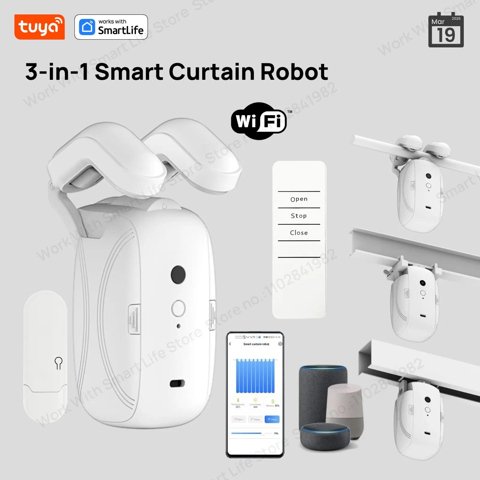 1/2 Pezzi Robot Tenda Intelligente Tuya WiFi (1 Pezzo con Hub) per Binario a Barra Romana - Controllo Remoto tramite App, Compatibile con Alexa e Google Home