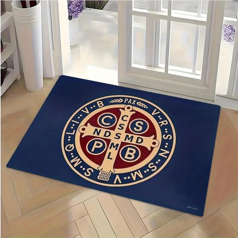 Stylish Religious Christian Doormat Welcome Mat Entryway Rug Latin Symbol Home Decor for Church Housewarming Gift 40x60cm