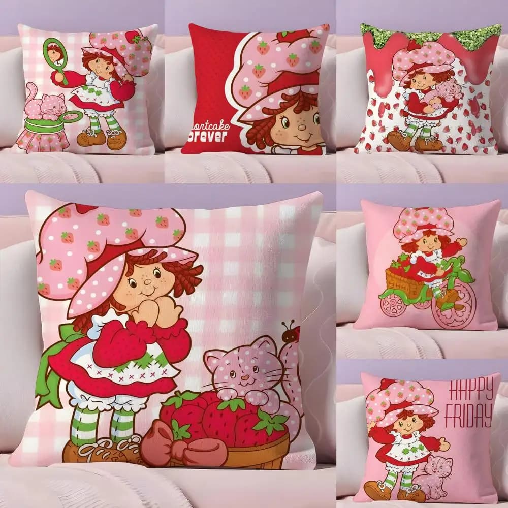 Federa per cuscino S-Stawberry Shortcake Tessuto morbido divano stampato su due lati Fodera per cuscino regalo invernale caldo per la casa