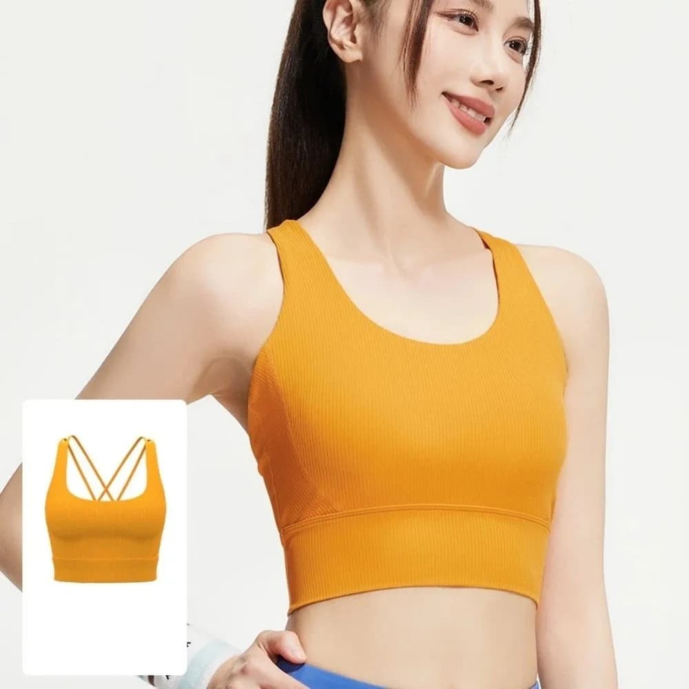 Crossover Patterned Women's Sports Yoga Bra with Fixed Pads Brassiere Yoga Underwear Bra Lingerie Shockproof Seamless Vest