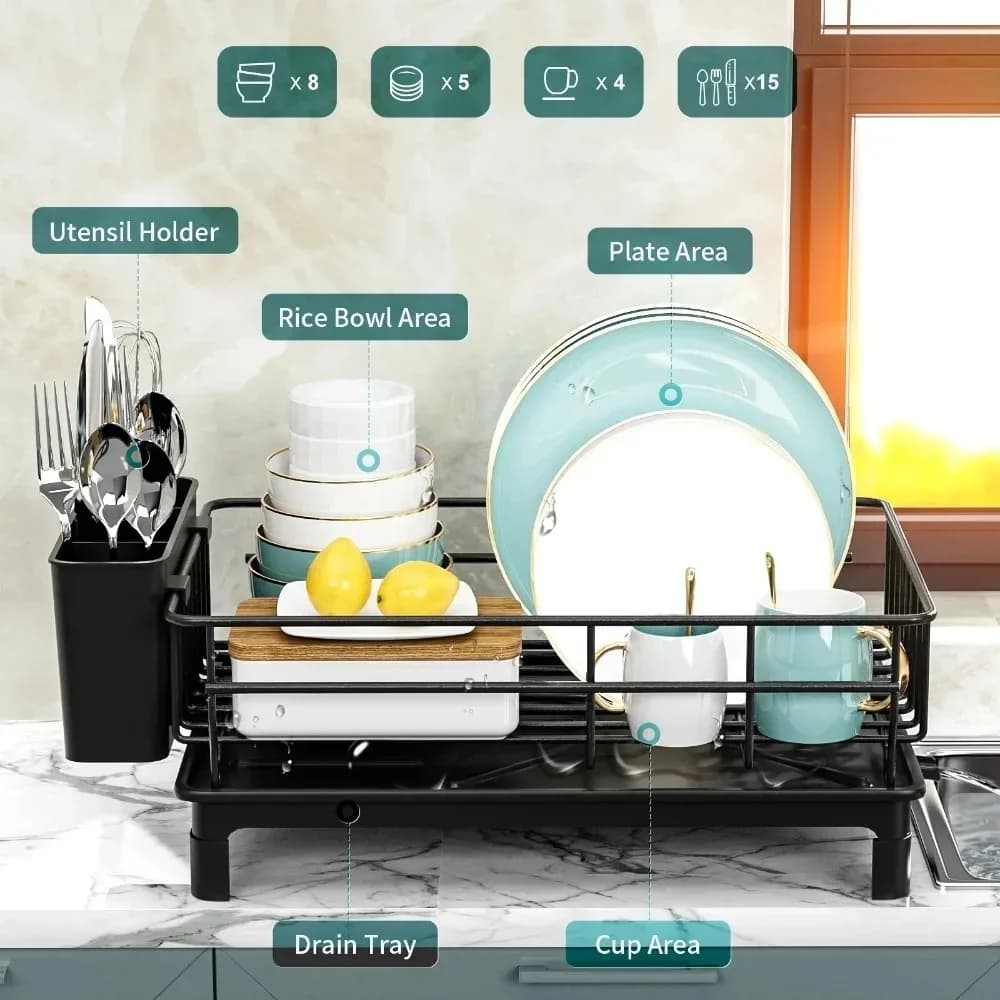 Space Saving Dish Drying Rack Kitchen Countertop Organizer Automatic Drying Plate Storage Shelf for Home.