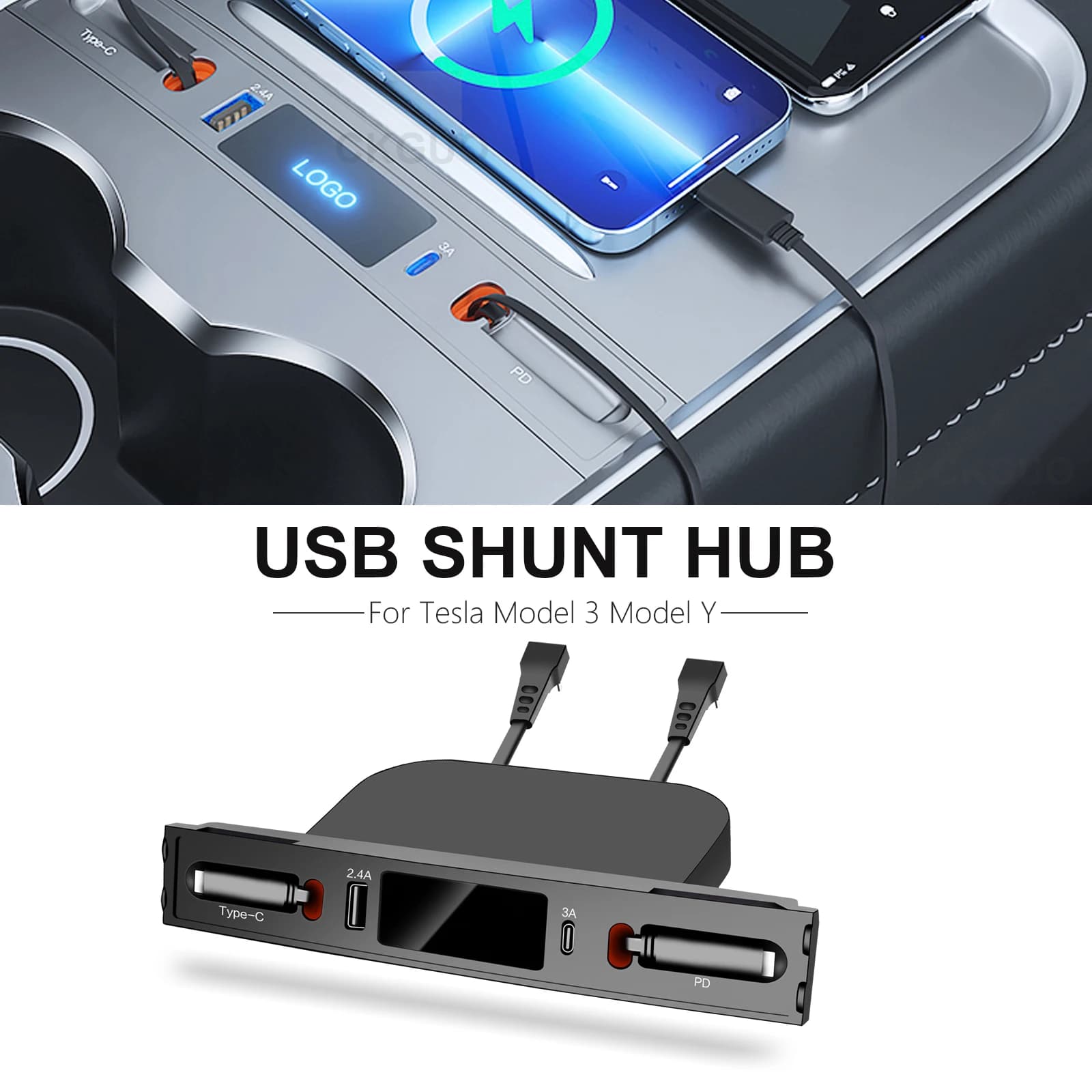 Per Tesla Model 3 Y Docking Station 27W PD Type C Hub caricatore rapido USB LED Shunt Hub Extension per Tesla Model Y 2023 Accessori