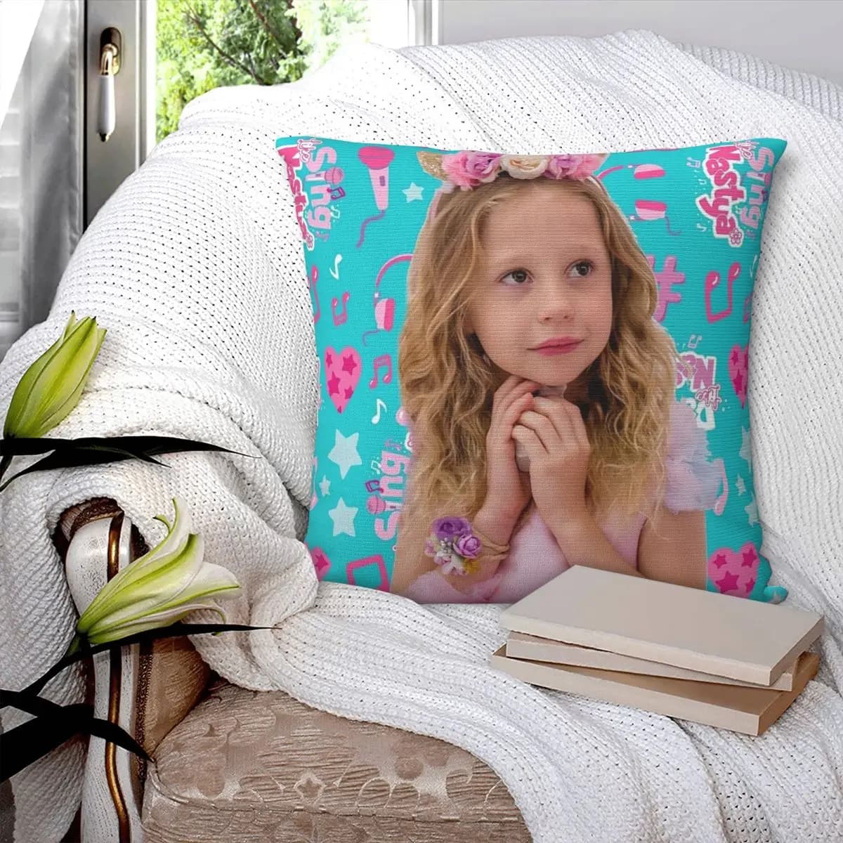 Like Nastya Girl Cartoon Square Pillowcase Cushion Cover Pillow Case Throw Pillow Cover for Home Sofa Living Room