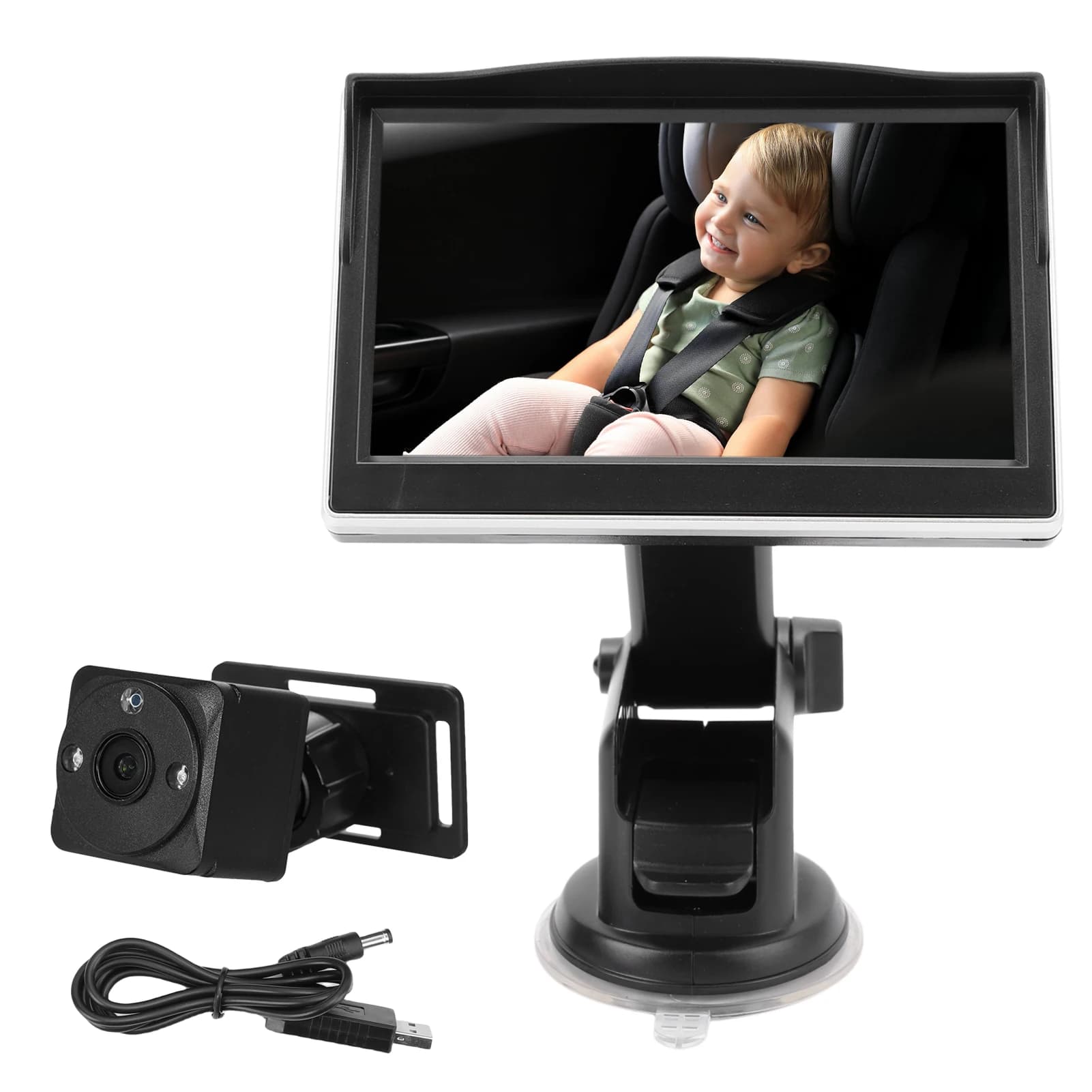 Telecamera per Auto 1080P con Monitor per Bambini da 5'' e Funzione Visione Notturna a 360° ° Specchietto retrovisore girevole per seggiolino auto per neonati, bambini e piccoli