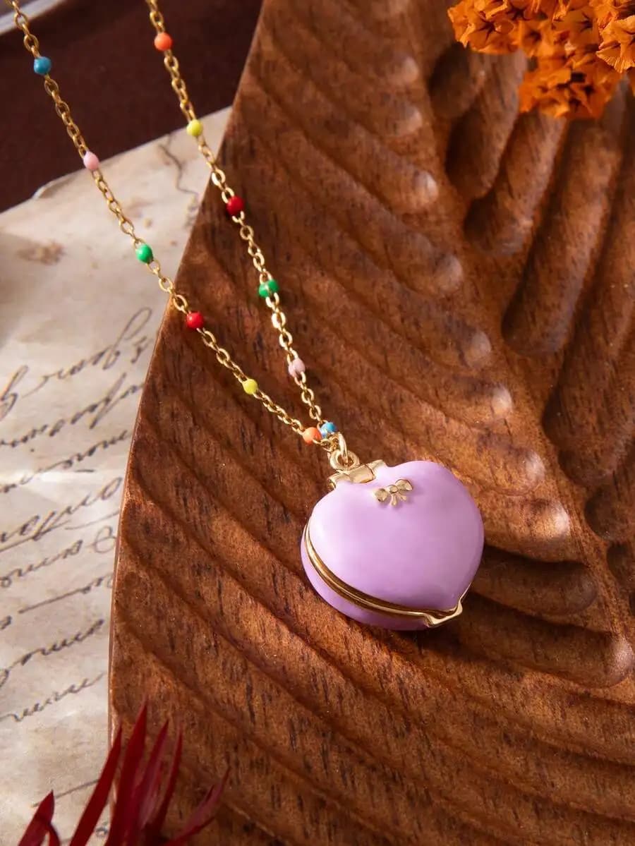 1pc Sweet & Cute Fashion Pink-Gold Openable Heart-Shaped Pendant Necklace, 18K Gold Plated, Minimalist Elegant Delicate, Suitabl