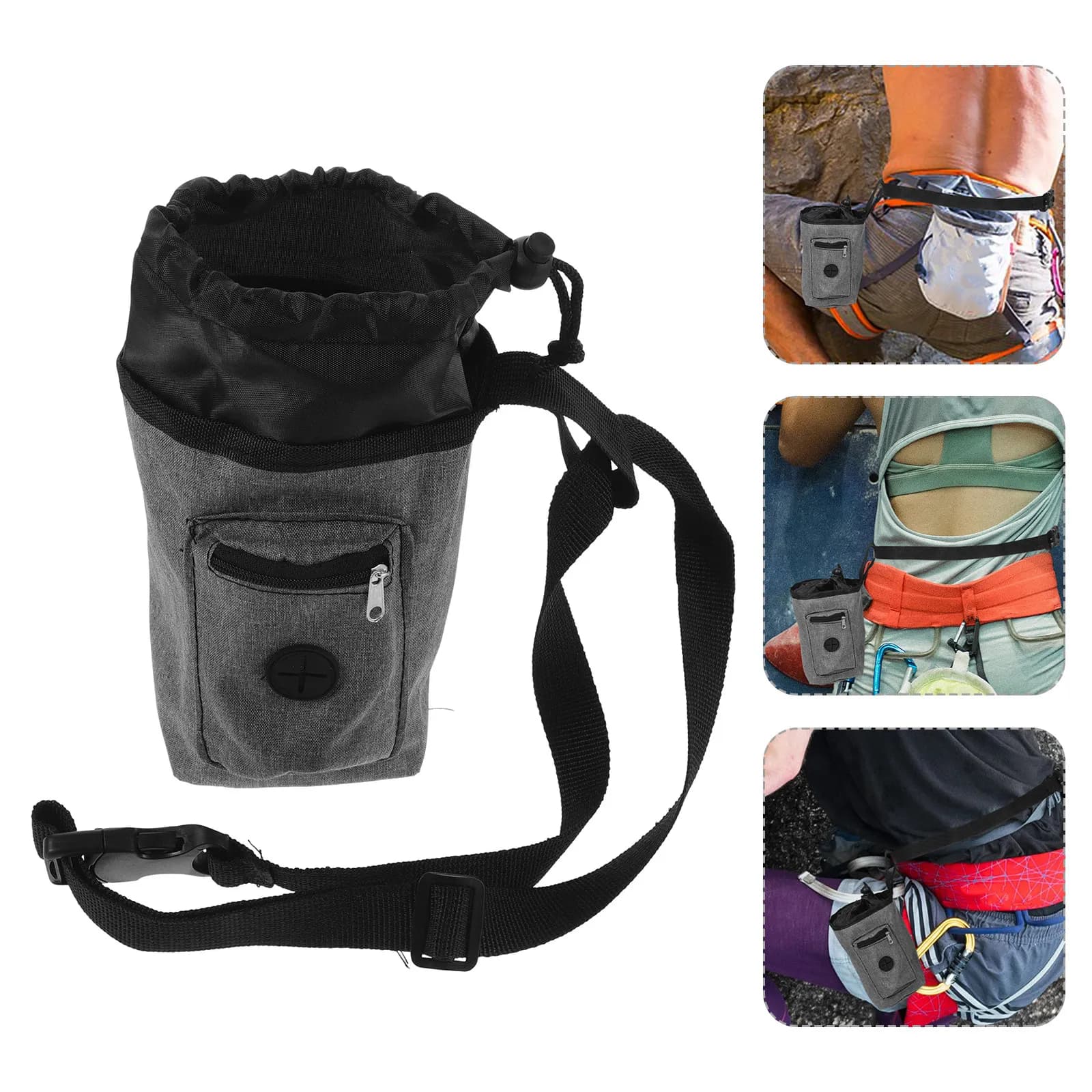 Sacchetto Antiscivolo Grigio per Magnesite da Arrampicata in Tessuto Oxford per Arrampicata su Roccia, Bouldering, Alpinismo, Palestra e Allenamento Fitness