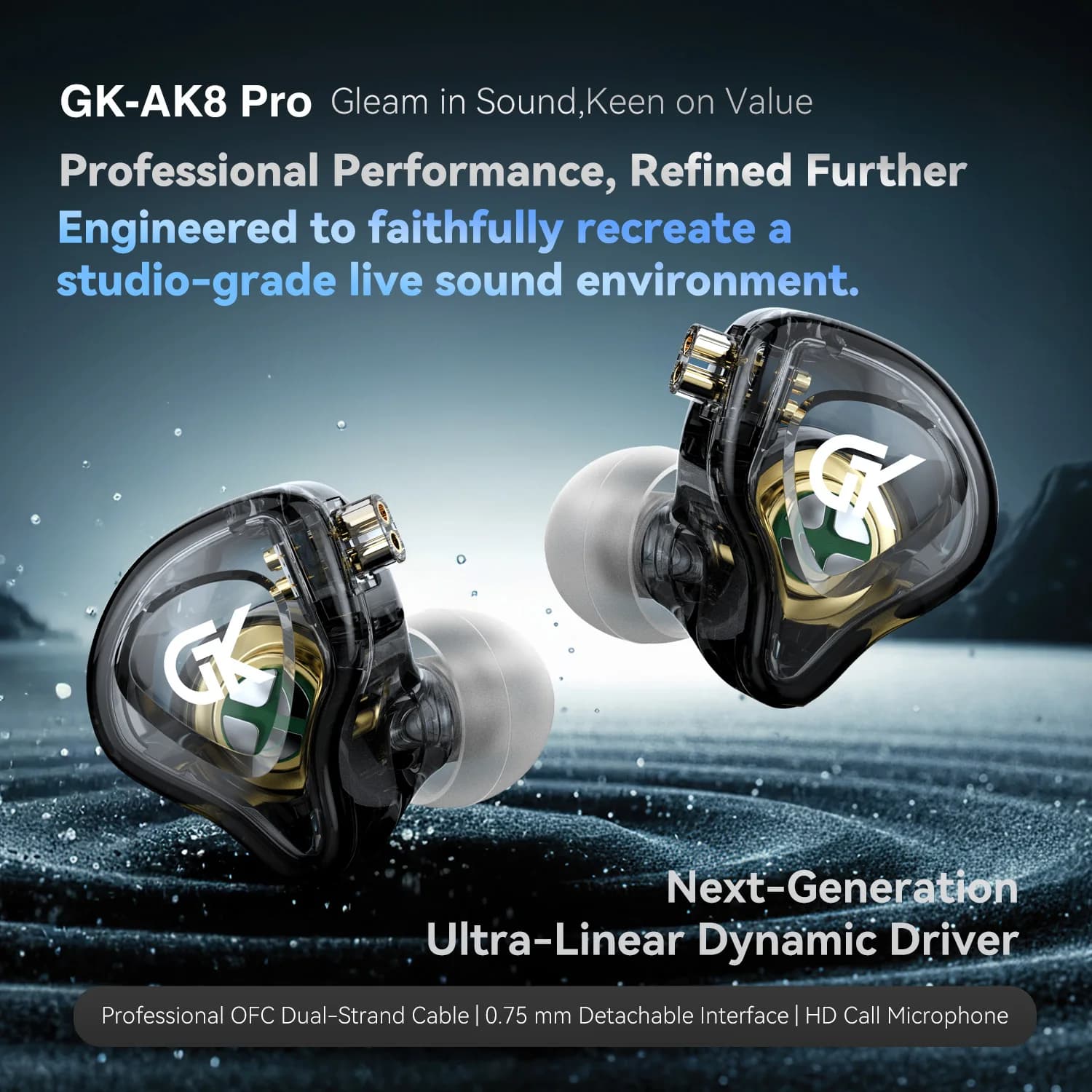 GK AK8 PRO Cabilers with HD Microphone and Remote Control, 3.5mm Gold Plated Connector, 0,75mm Oxygen-Free Copper Cable, Music Replaceable Design