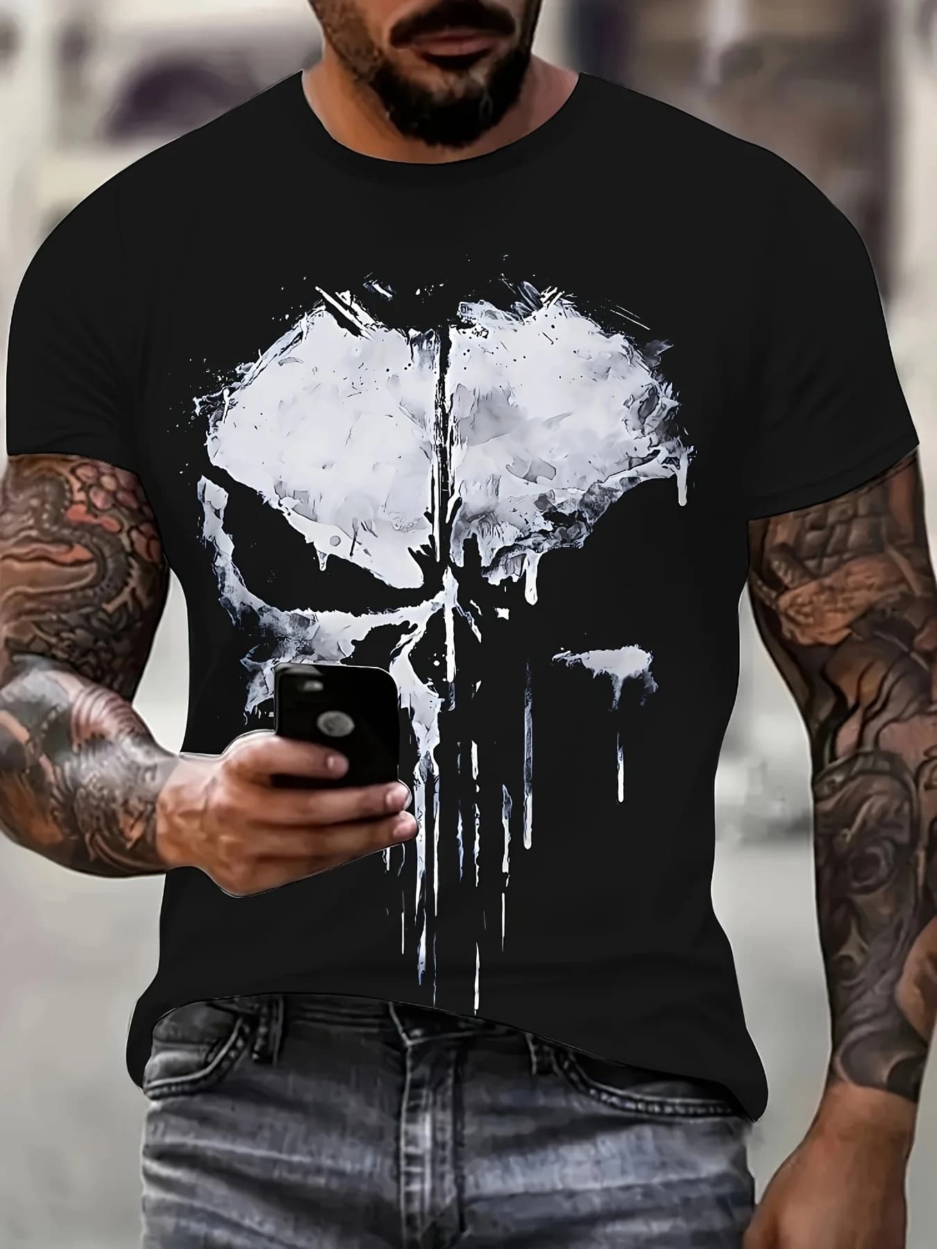 Estate 2025 T-shirt con teschio di nuova moda T-shirt da uomo in poliestere con motivo teschio girocollo personalizzato stampato in 3D