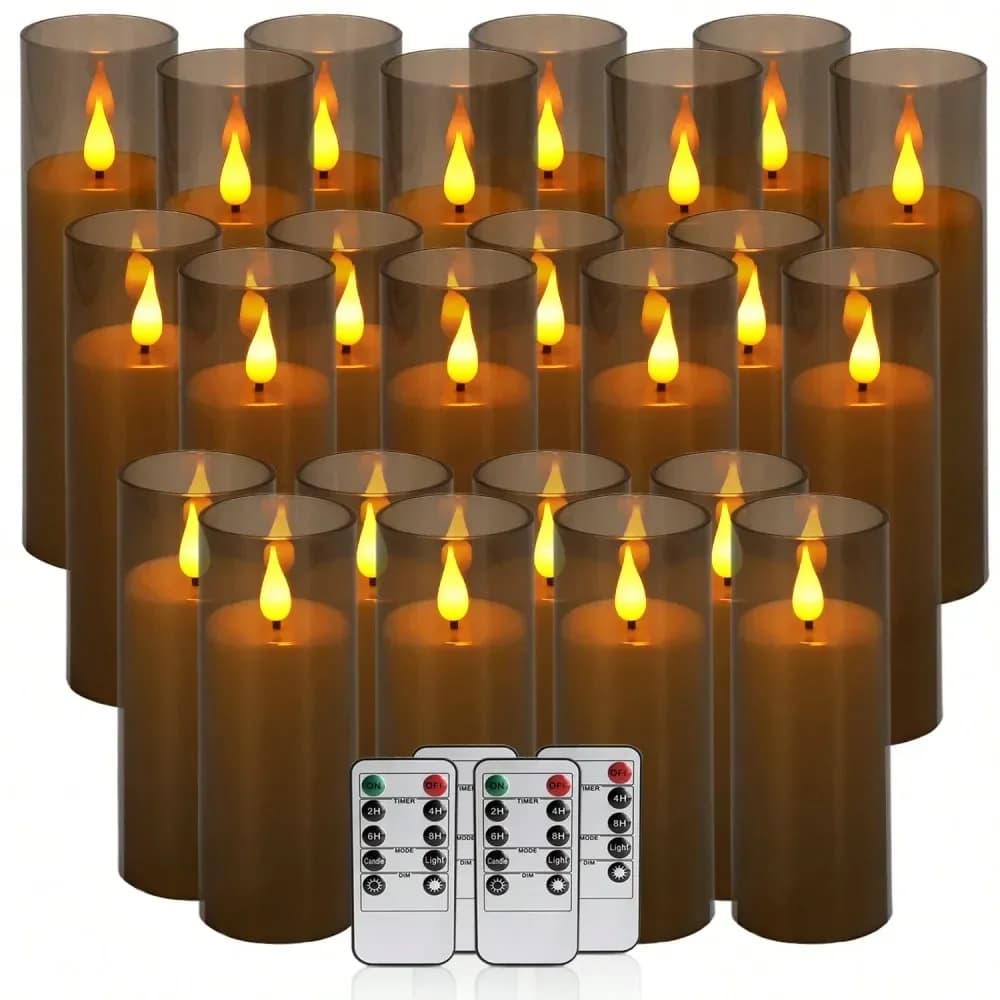 Candele LED trasparenti in acrilico senza fiamma, 3 misure, telecomando a 10 tasti e timer 24 ore, alimentate a batteria, braccio regolabile