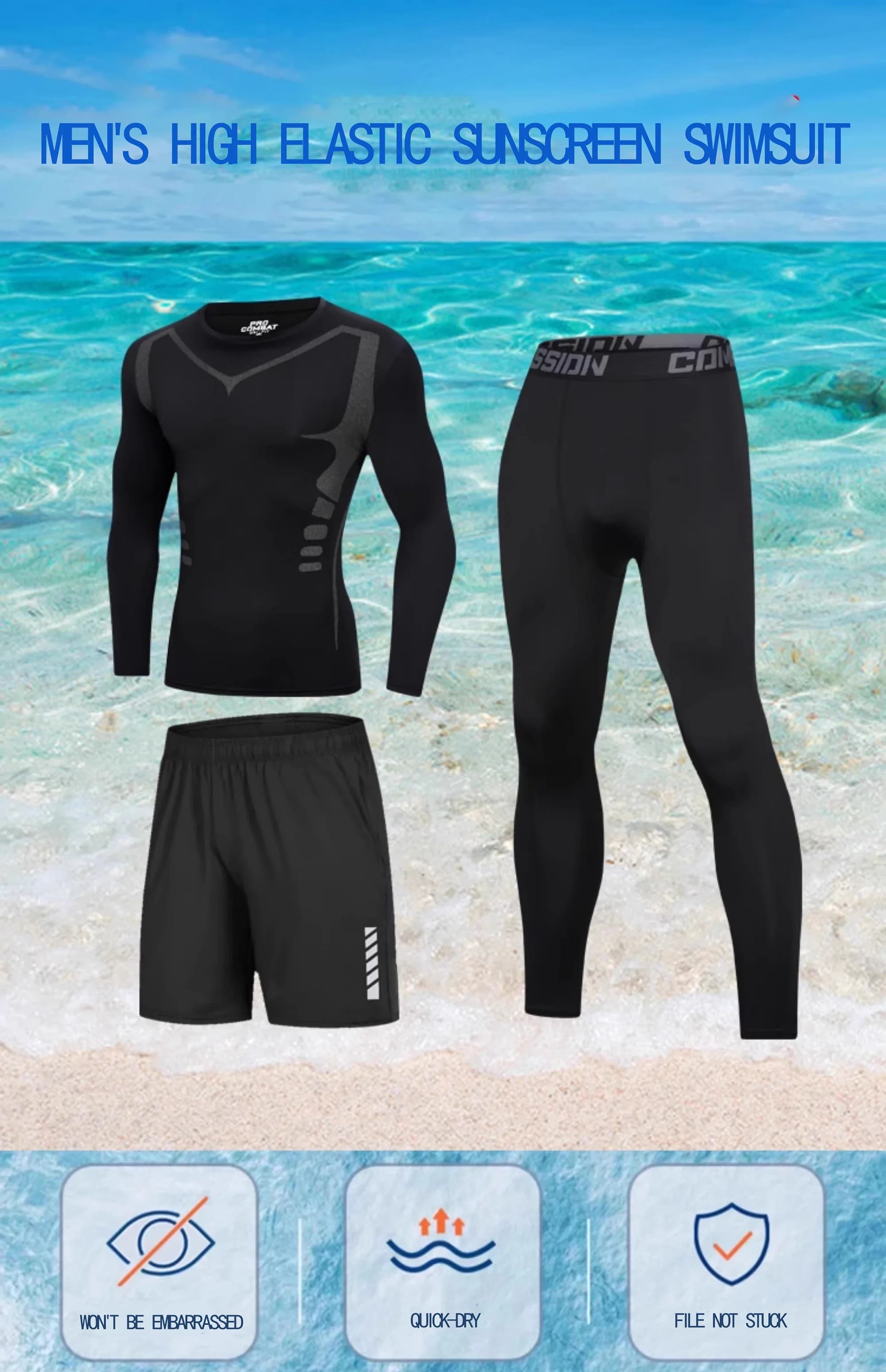 Men's swimsuit sun protection for the whole body long sleeves short sleeve pants Boys' long pants surf snorkeling beac