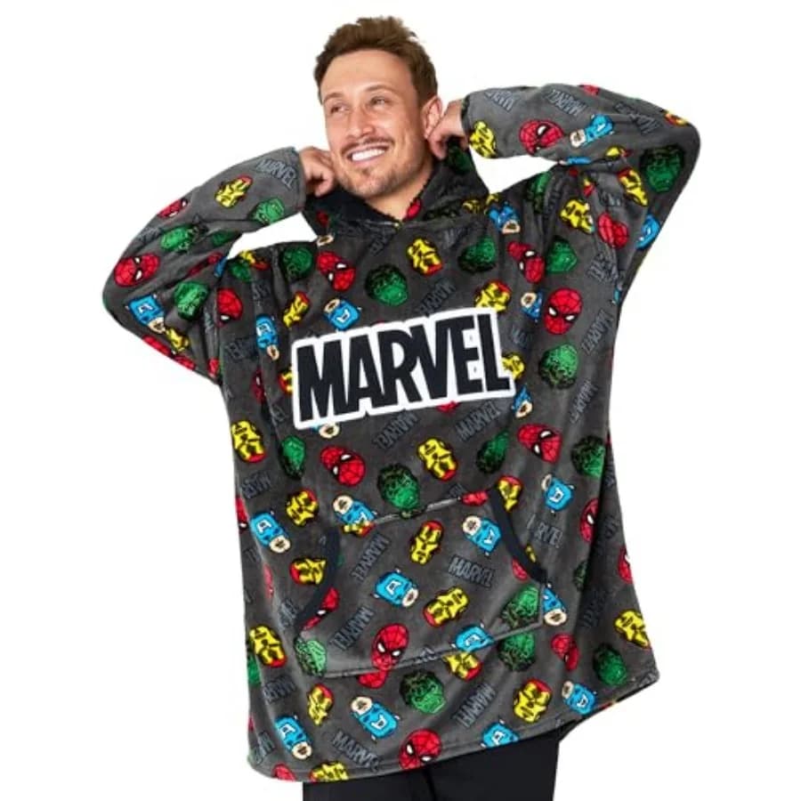Felpa con Cappuccio e Coperta Integrata Avengers per Uomini e Adolescenti, Coperta Indossabile in Pile con Cappuccio in Sherpa, Regalo per Uomini, Mariti