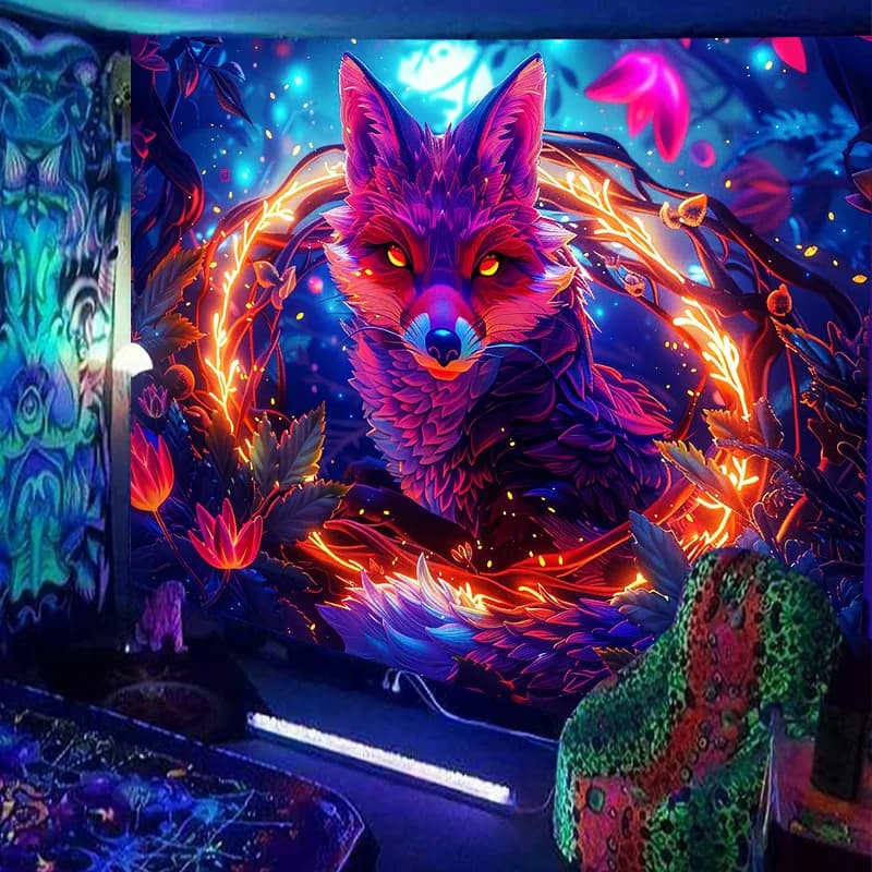 VIKAMA Fluorescent Tapestry Luminous Animal Series Polyester Fiber Wall Hanging Wall Decoration Room Decoration