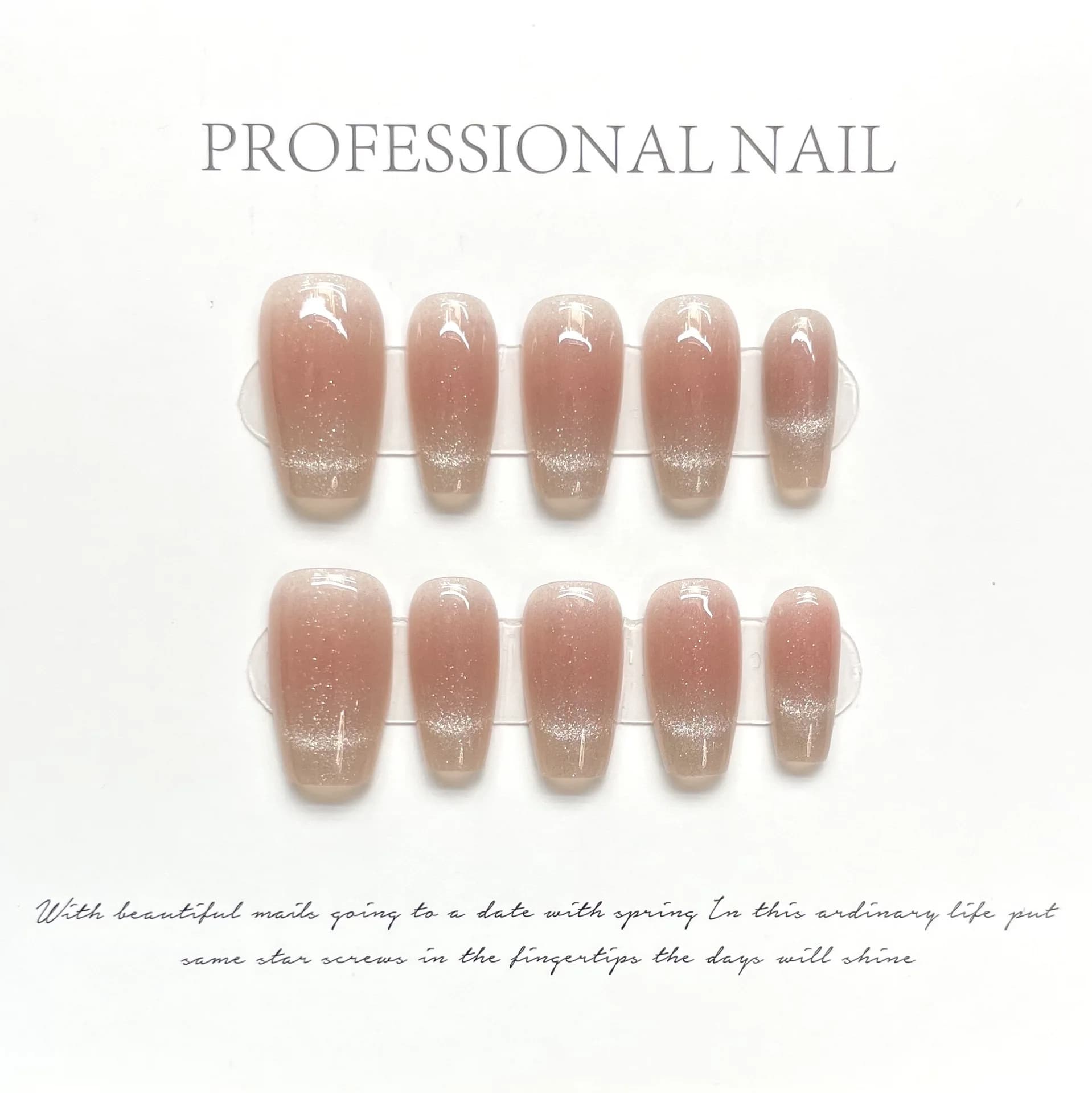 10 pezzi punte per unghie fatte a mano rosa nudo semplice balletto lungo stampa sulle unghie finte indossabili copertura completa unghie finte manicure finita