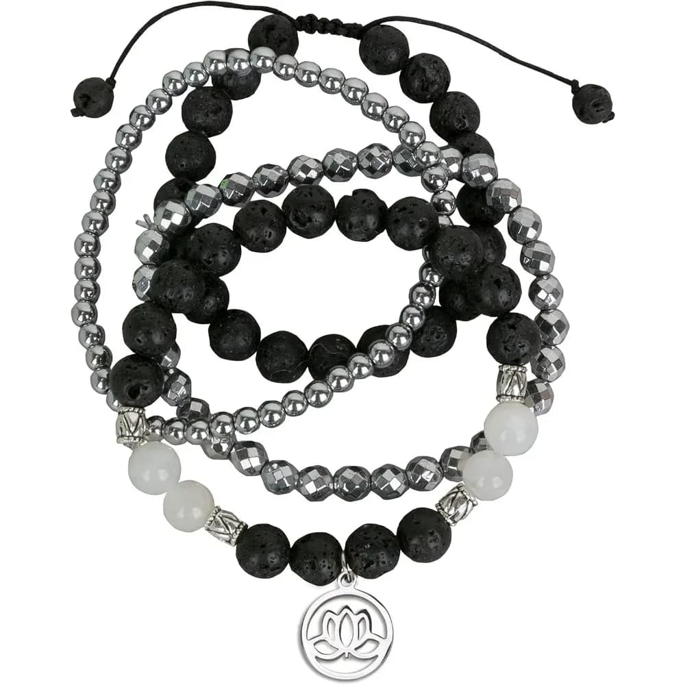 Bracciale Lotus New Beginnings Ematite per la guarigione Collezione di set di braccialetti impilabili