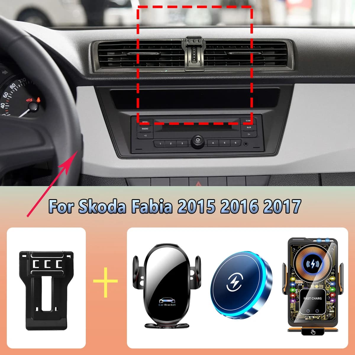 Supporto per telefono per auto presa d'aria per Skoda Fabia 2015 2016 2017 base per caricabatteria per telefono per auto con ricarica wireless magnetica per accessori magsafe
