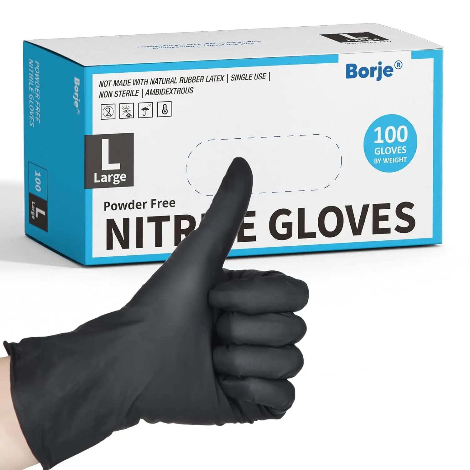 Guanti in Nitrile Grandi, Confezione da 100, Guanti Monouso Neri, Senza Lattice e Senza Polvere, per Esami Medici, Sicuri per Alimenti, Pulizie, Cucina