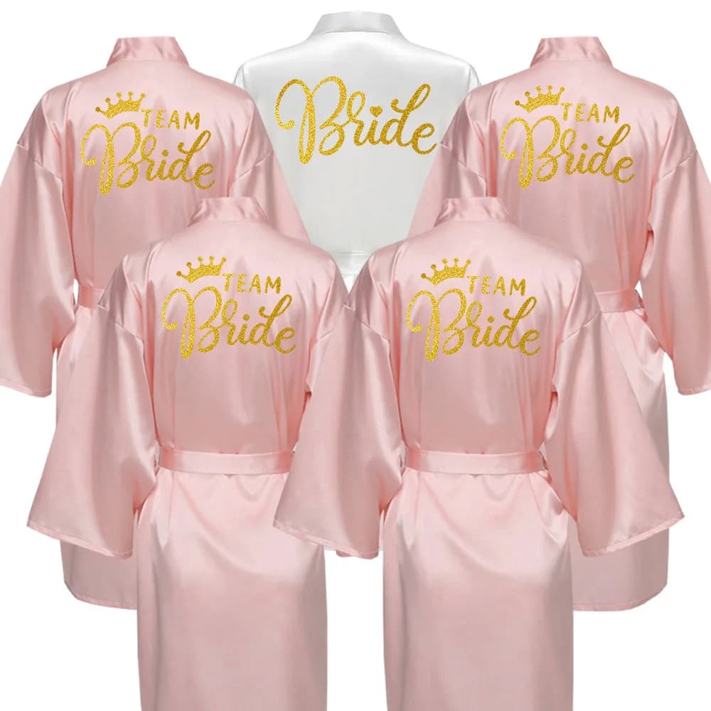 Sposa damigella d'onore abito da sposa kimono accappatoio camicia da notte in raso donna indumenti da notte pigiameria lettera dorata