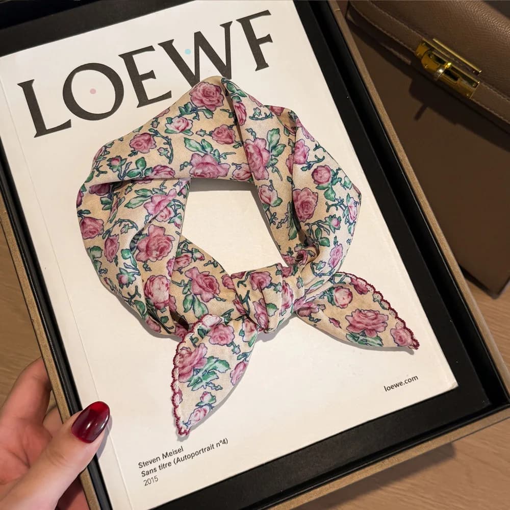 Retro literary and artistic versatile floral sweet cotton small square scarf decorative small scarf desert seaside sunshade headscarf headband