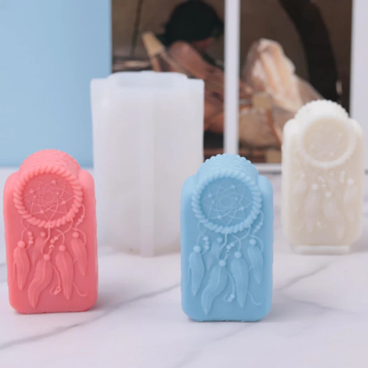 Dream Catcher Stone Stele Silicone Soap Mold Relief Feather Rectangular Candle Resin Plaster Crystal Mold Home Decor Manual Gift