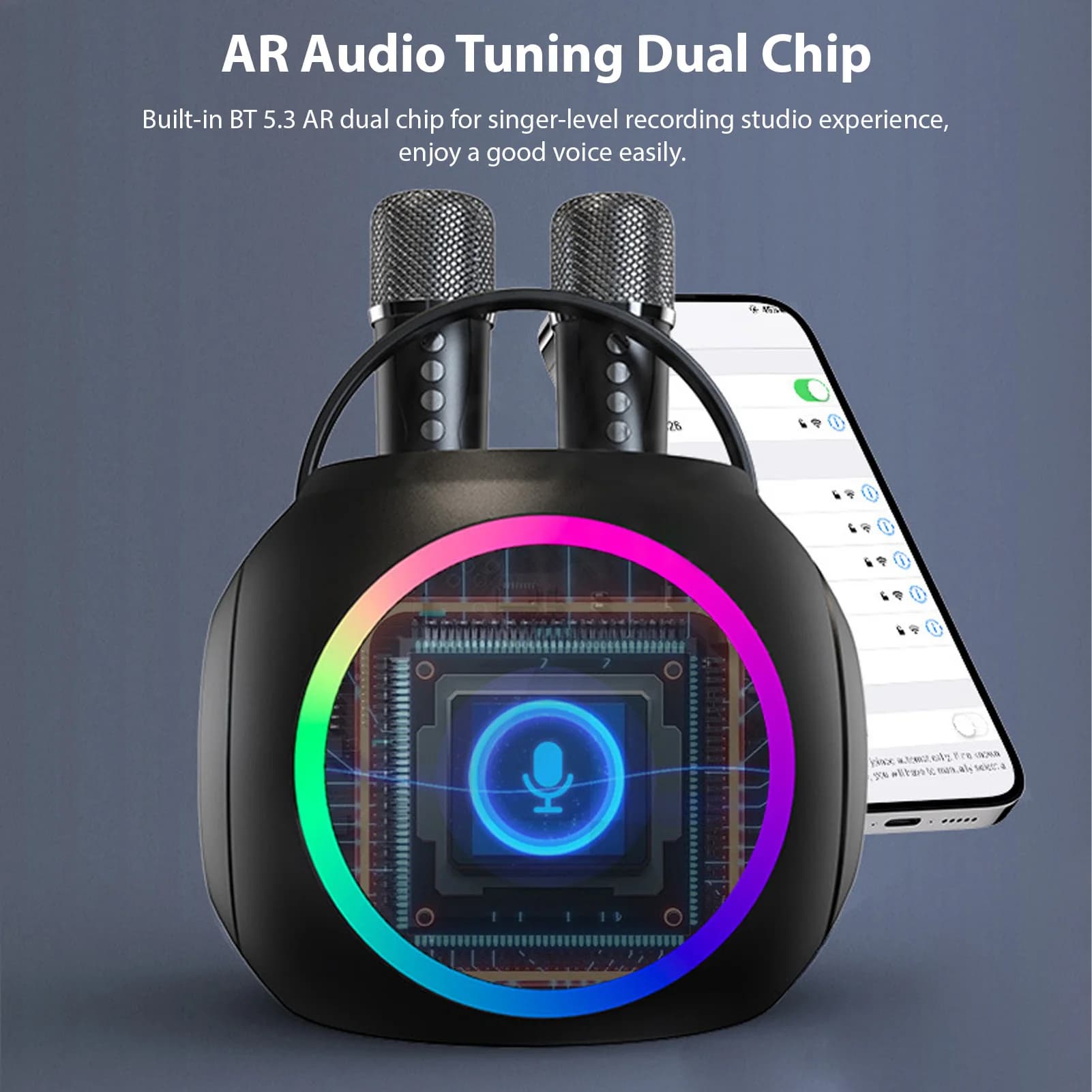Macchina per karaoke con 2 microfoni Microfono e altoparlante wireless BT Set KTV Effetti di luce RGB Microfono portatile Karaoke portatile