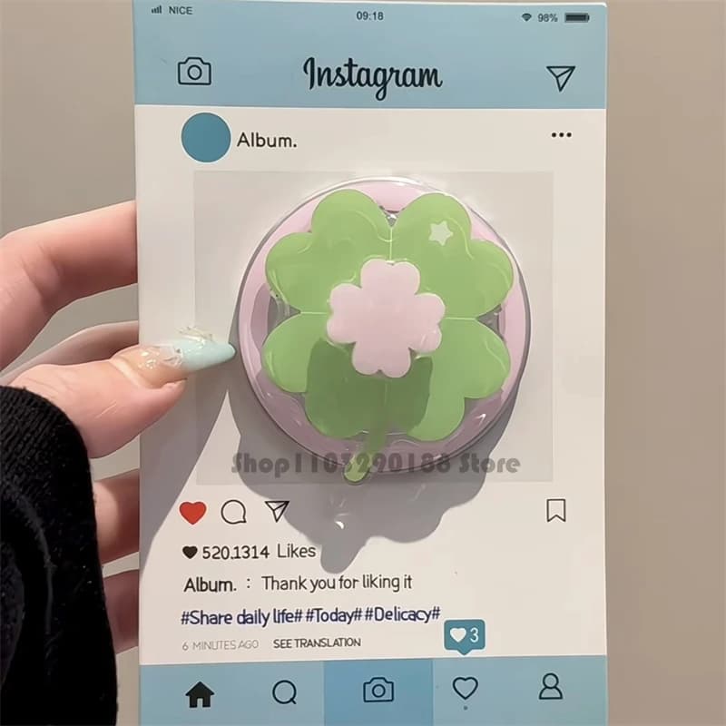 Korean Cute Rotate Lucky Clover Magnetic Holder Grip Tok Griptok Phone Stand Holder Support For iPhone For Pad Magsafe Smart Tok