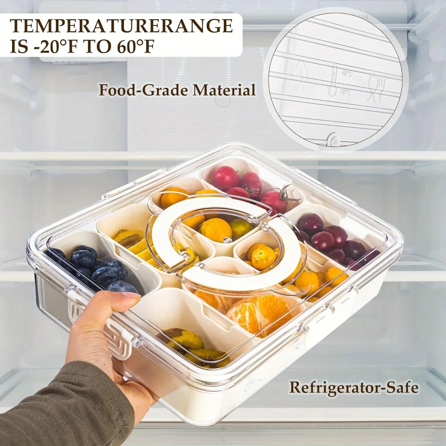 Divided Serving Tray with Handle, 8 Compartments Snack Box for Candy, Nuts, Cookies, Fruit, Snacks, Party Favor, Home Decor