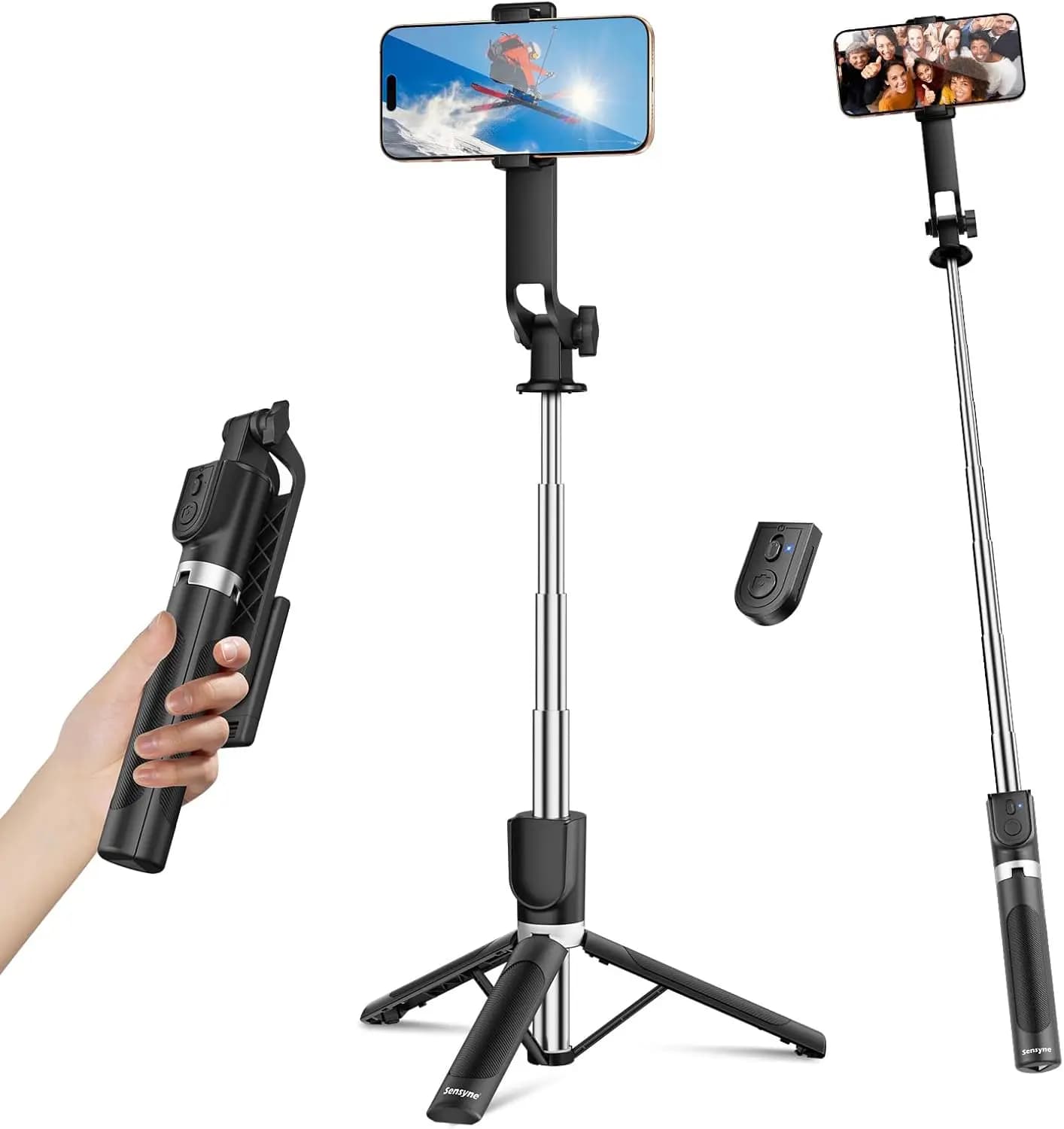Bastone per selfie per telefono, treppiede da viaggio estensibile con telecomando rimovibile per fotografia e selfie, compatibile con tutti i cellulari