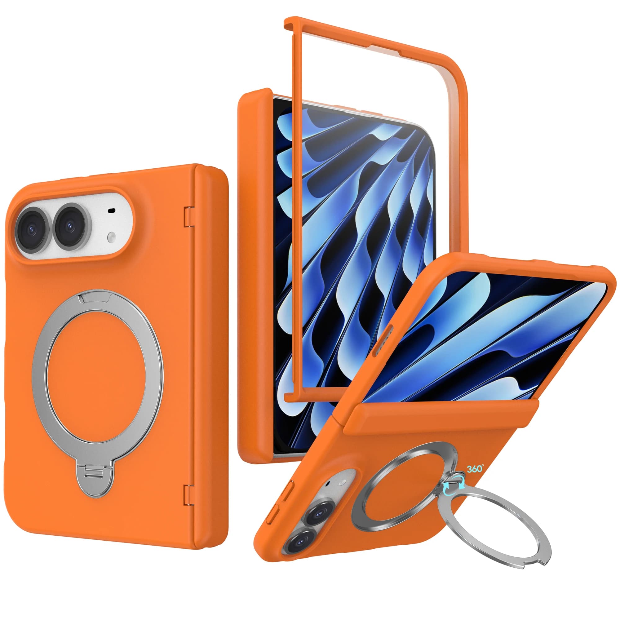 For Magsafe 360 Rotating Magnetic Bracket Skin Feel Case for iPhone Duo 18 Fold Wide Hinge Protection‌ Film-Integrated Cover