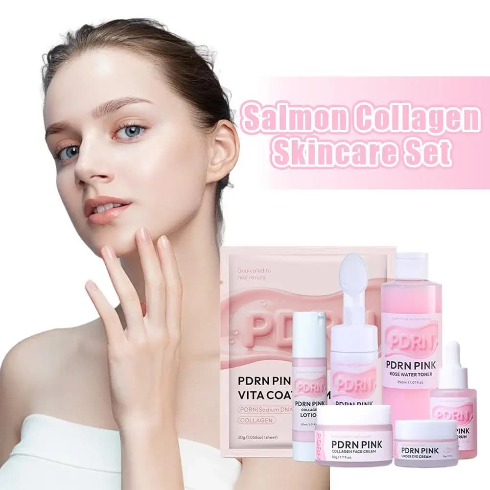 PDRN Pink Glow Skincare Set: Salmon Collagen Mask + Eye Contour Cream, Lifting Kit, Rassodante, Illuminante, Hydrating and Nutrient